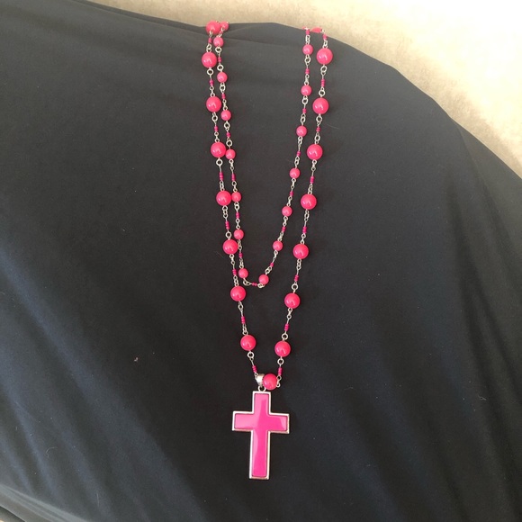 Jewelry - Beautiful Deep Pink Cross Necklace